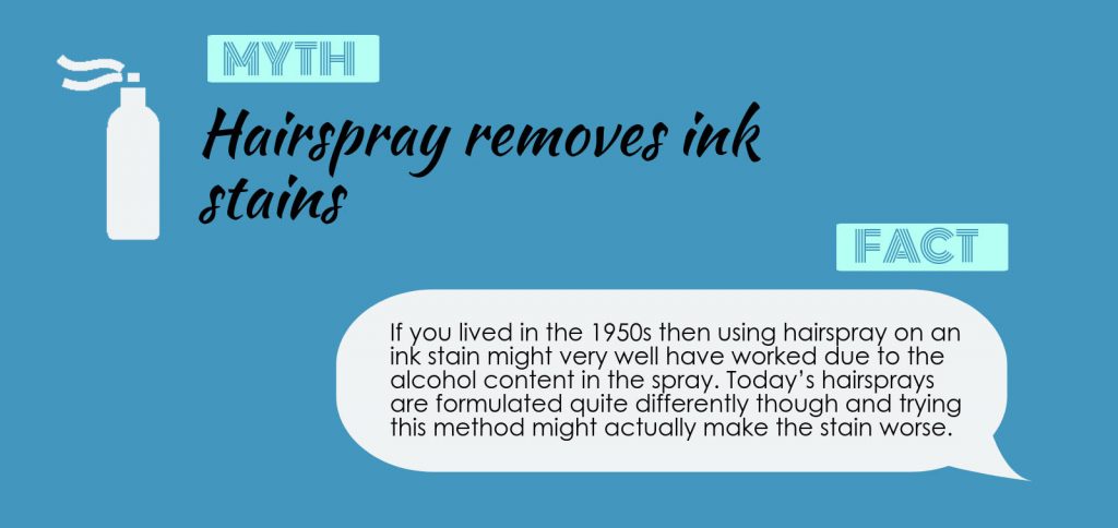 Hairspray removes ink